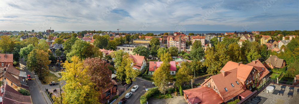 Aerial view city Zelenogradsk from observation deck of Water Tower. Russia