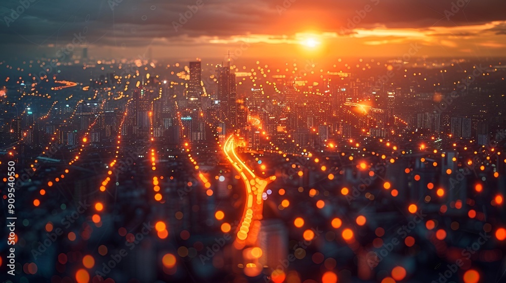 Fototapeta premium A city illuminated by vibrant, lively lights, creating a dynamic urban atmosphere