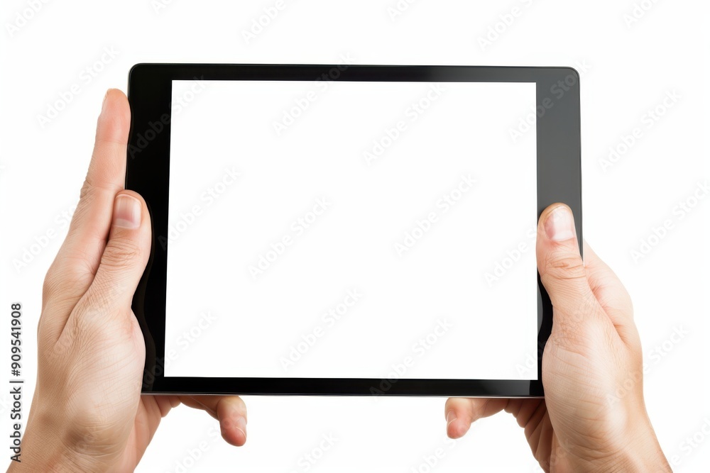 Tablet In Hands. Touch Screen Digital Device Isolated on White Background Tablet In Hands. Touch Screen Digital Device Isolated on White Background