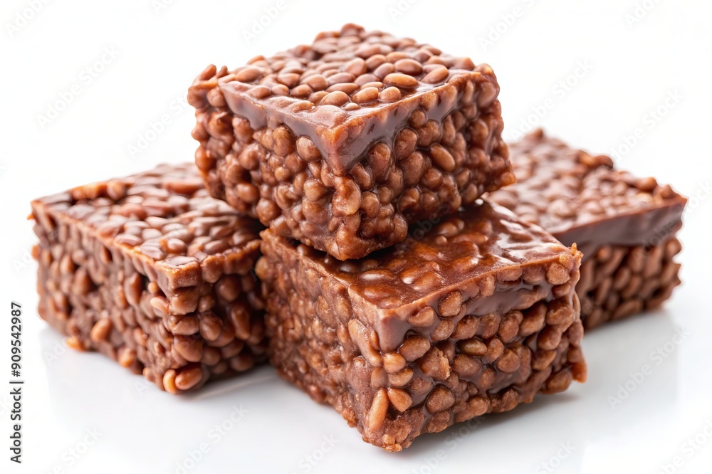 Chocolate Rice Krispies Treats on White Background. Chocolate Rice Krispies Treats on White Background.