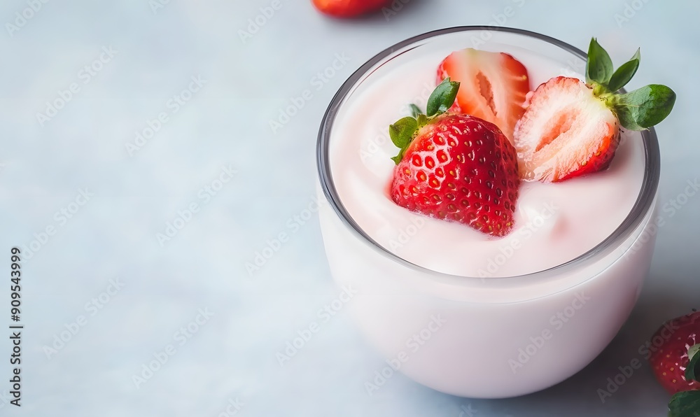 Delicious natural yogurt with fresh strawberry, Generative AI Delicious natural yogurt with fresh strawberry, Generative AI