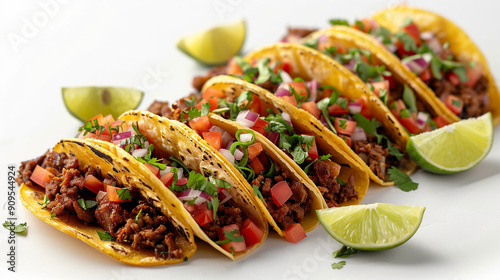 tacos with toppings isolated on white background photo