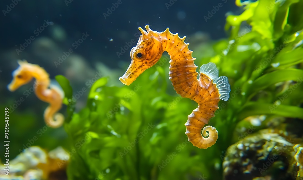 Seahorses Among green Seaweed, Generative AI Seahorses Among green Seaweed, Generative AI