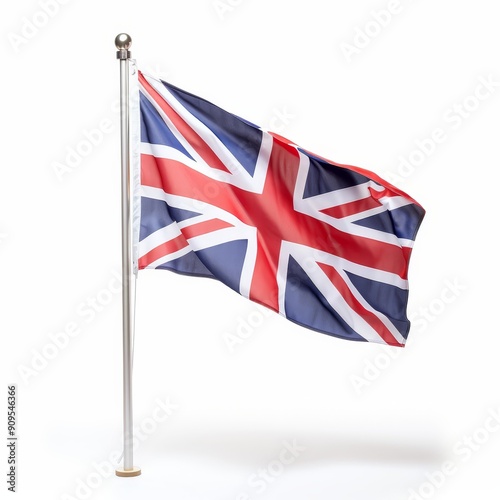 Union Jack Flag on Flagpole Against White Background