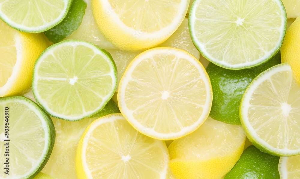 Slices of lemon and lime as a background, Generative AI Slices of lemon and lime as a background, Generative AI