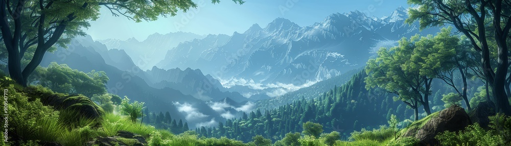 Fototapeta premium Stunning Mountain Landscape with Lush Forest