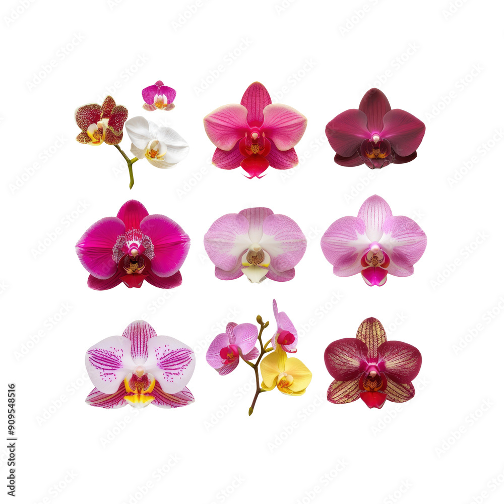 Twelve Isolated Orchids On A White Background Twelve Isolated Orchids On A White Background