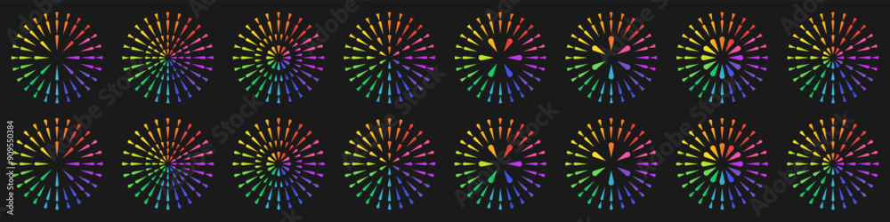Set of creative fireworks explosion design vectors, ornament fireworks colorful design vector. Set of creative fireworks explosion design vectors, ornament fireworks colorful design vector.