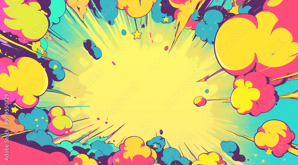 Naklejka premium Dynamic Comic Book Style Exploding Pop Speech Bubble Background Illustration