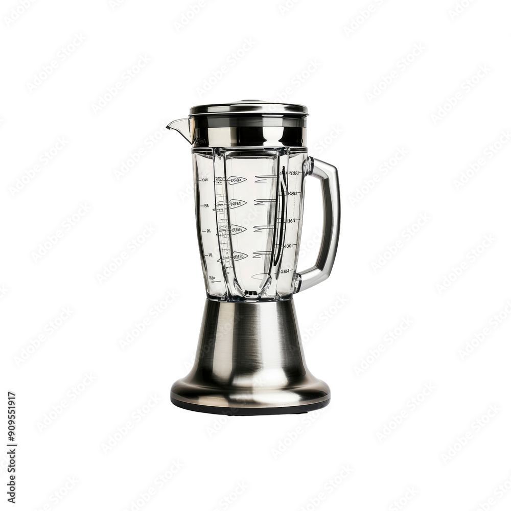 A Sleek Metal Blender Mixer, Isolated On A White Background A Sleek Metal Blender Mixer, Isolated On A White Background