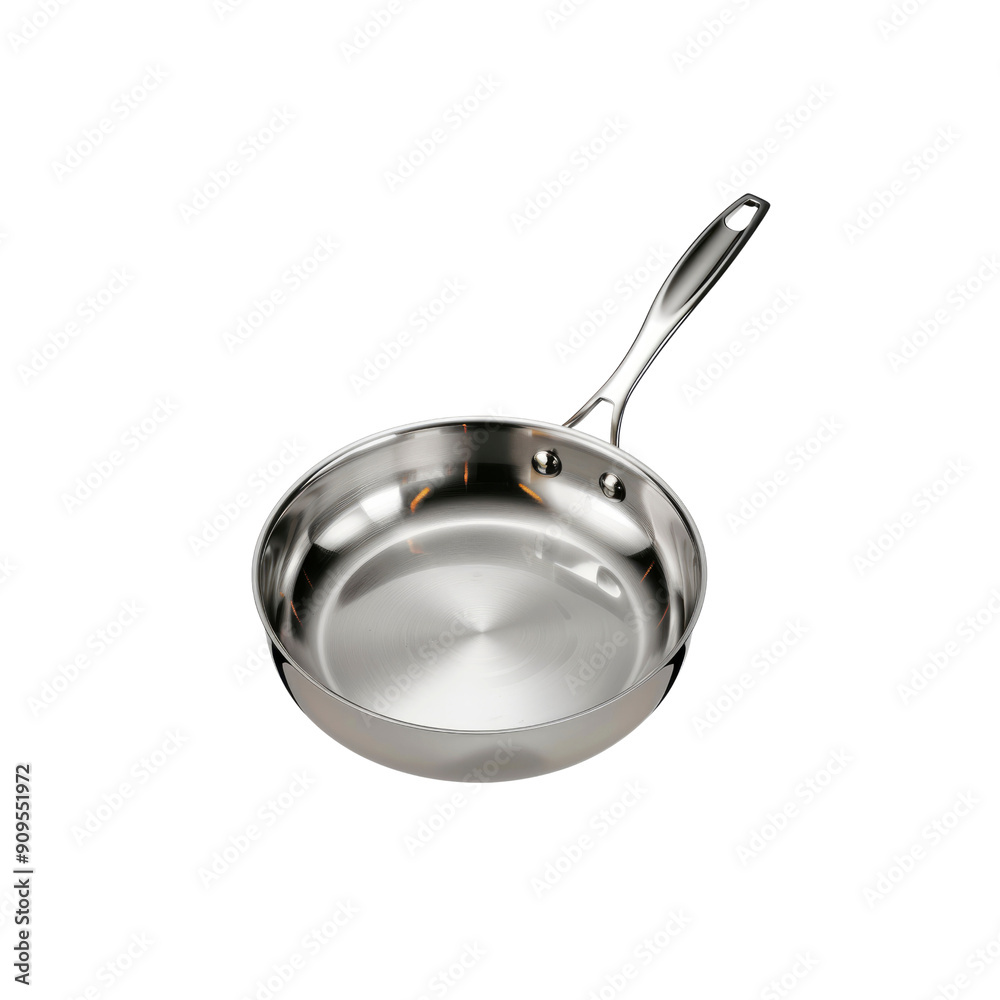 A Sleek Stainless Steel Frying Pan, Isolated On White A Sleek Stainless Steel Frying Pan, Isolated On White