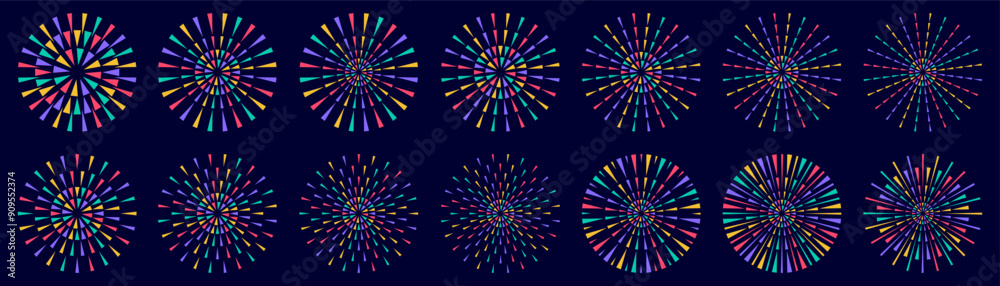 Set of creative fireworks explosion design vectors, ornament fireworks colorful design vector. Set of creative fireworks explosion design vectors, ornament fireworks colorful design vector.