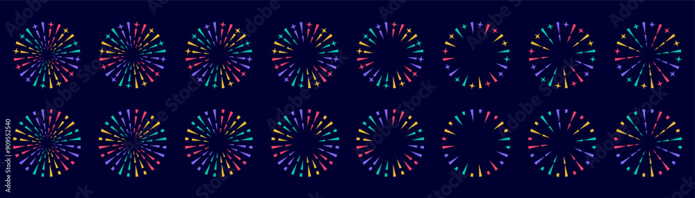 Set of creative fireworks explosion design vectors, ornament fireworks colorful design vector. Set of creative fireworks explosion design vectors, ornament fireworks colorful design vector.