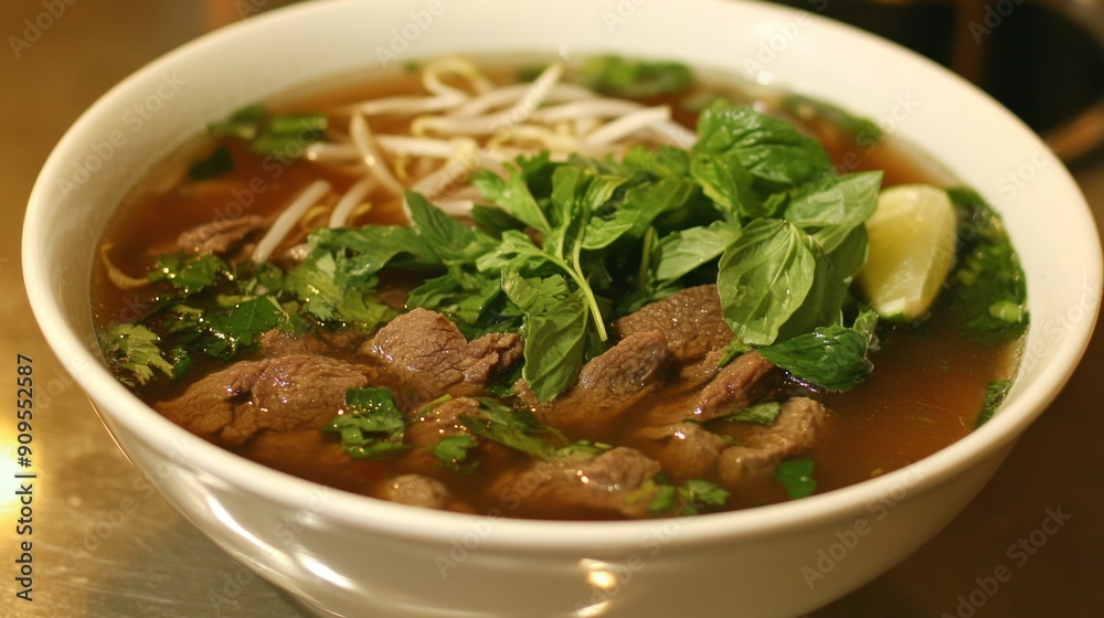 Authentic Vietnamese Beef Pho with Fresh Herbs and Noodles - Aromatic and Soothing Delight of Vietnamese Cuisine Authentic Vietnamese Beef Pho with Fresh Herbs and Noodles - Aromatic and Soothing Delight of Vietnamese Cuisine