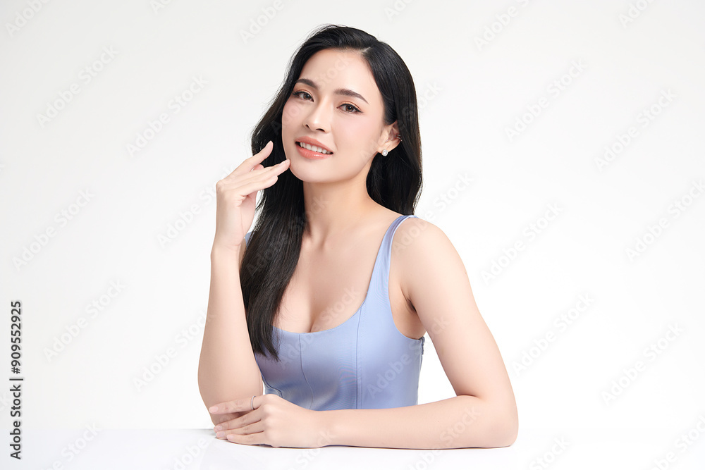 Beautiful young asian woman with clean fresh skin on white background, Face care, Facial treatment, Cosmetology, beauty and spa, Asian women portrait. Beautiful young asian woman with clean fresh skin on white background, Face care, Facial treatment, Cosmetology, beauty and spa, Asian women portrait.