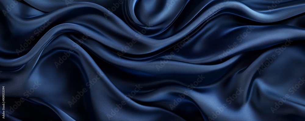 Dark blue silk fabric texture, fluid waves of luxury textile. Abstract background Dark blue silk fabric texture, fluid waves of luxury textile. Abstract background