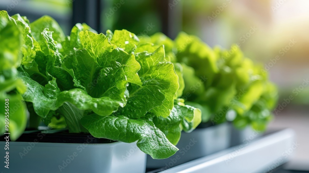 Young woman inspecting lettuce in vertical hydroponic system. Young woman inspecting lettuce in vertical hydroponic system.