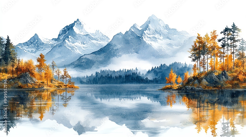 Φωτογραφία Watercolor painting of the Swiss Alps, Switzerland, isolated on white background