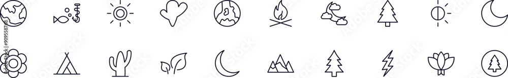 Nature outline vector signs drawn with thin line. Simple linear illustrations for stores, shops, banners, design Nature outline vector signs drawn with thin line. Simple linear illustrations for stores, shops, banners, design