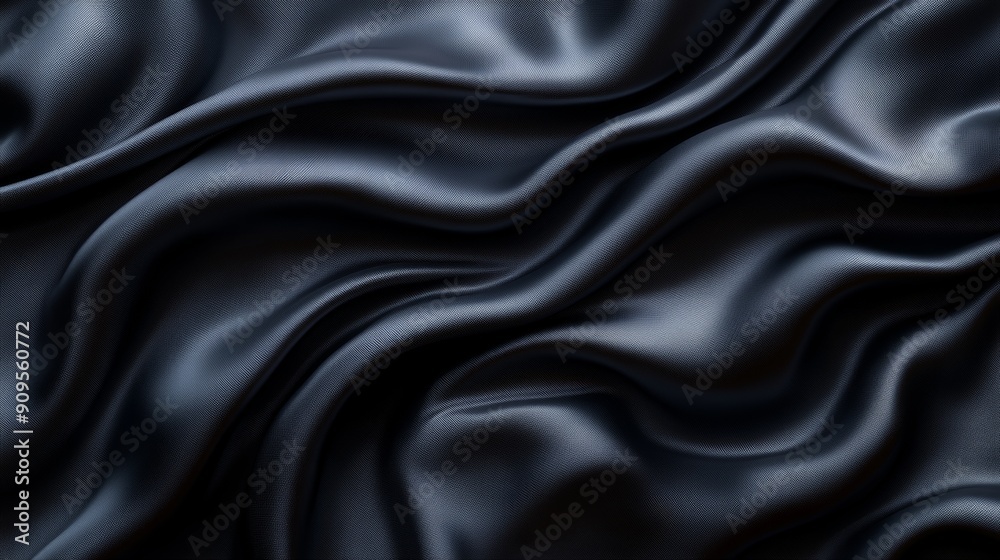 Elegant black silk fabric with smooth waves and folds, close-up view. Luxury and softness concept Elegant black silk fabric with smooth waves and folds, close-up view. Luxury and softness concept