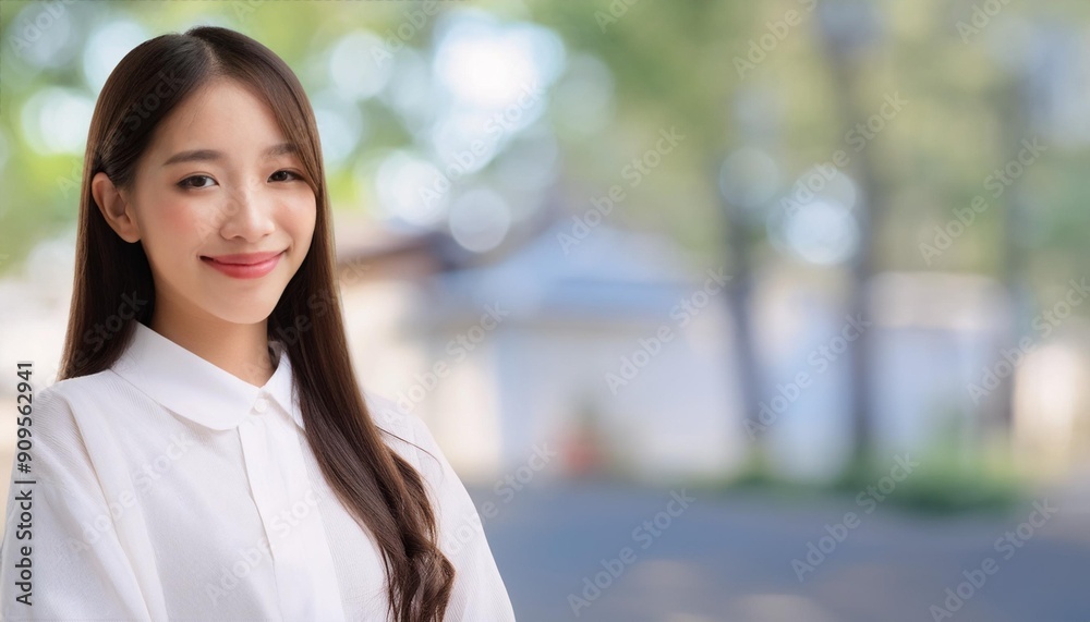 A beautiful Asian girl smiling happily, radiating joy and positivity. The image captures her genuine and cheerful expression, making it ideal for content related to happiness, positive emotions A beautiful Asian girl smiling happily, radiating joy and positivity. The image captures her genuine and cheerful expression, making it ideal for content related to happiness, positive emotions