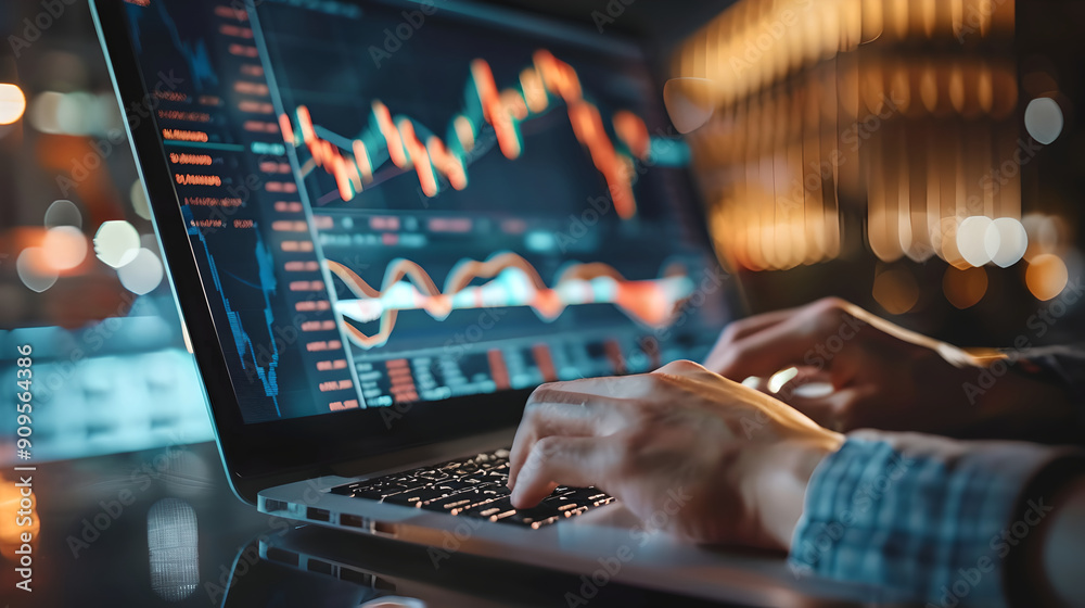 Finance trade manager analyzing stock market indicators for best investment strategy, financial data and stock development trend charts. Finance trade manager analyzing stock market indicators for best investment strategy, financial data and stock development trend charts.
