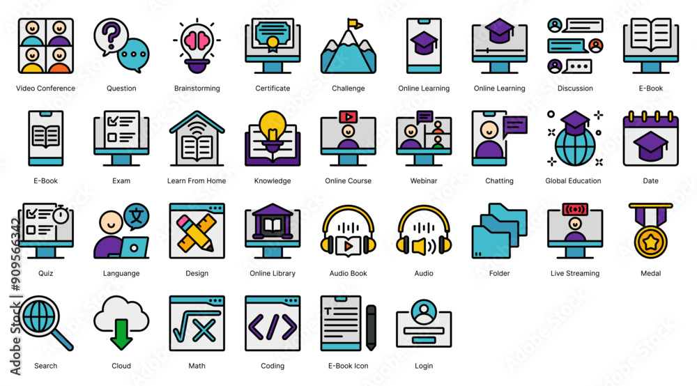 Online Learning Icon Collection in Lineal Color Style Suitable for Web and Apps Icon, Poster, or Social media Online Learning Icon Collection in Lineal Color Style Suitable for Web and Apps Icon, Poster, or Social media