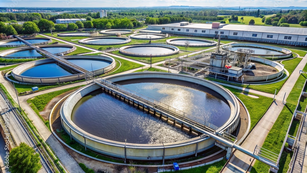 A sewage treatment plant in operation , wastewater, purification, facility, treatment, cleaning, filtration