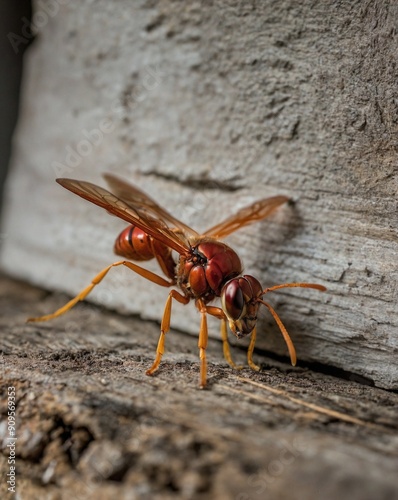 red wasp by a wall photo