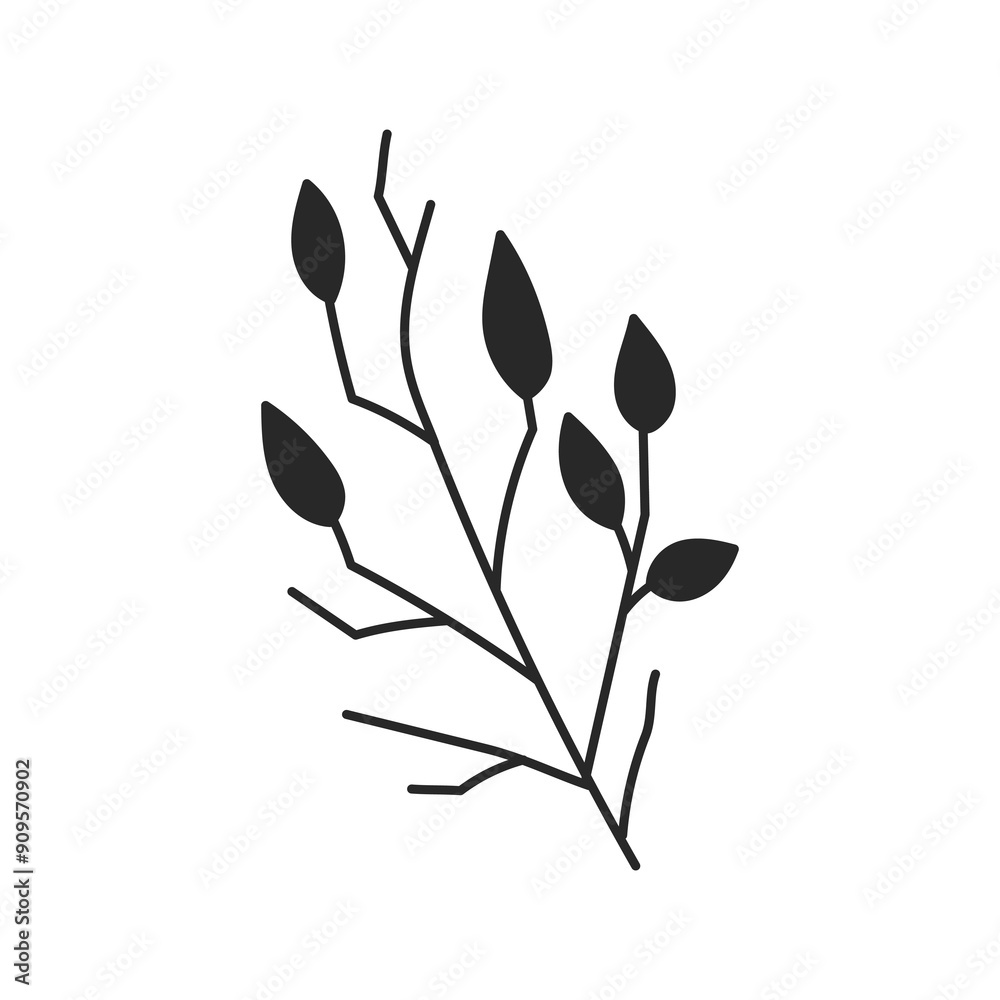 Autumn Tree Branch with Leaves Doodle art. Hand drawn fall design element. Line twig without leaf. Isolated vector illustration Autumn Tree Branch with Leaves Doodle art. Hand drawn fall design element. Line twig without leaf. Isolated vector illustration