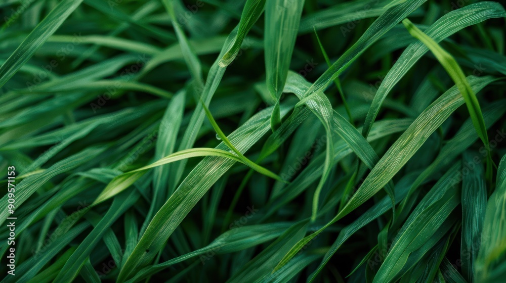 A close-up of vibrant green grass blades with visible texture A close-up of vibrant green grass blades with visible texture