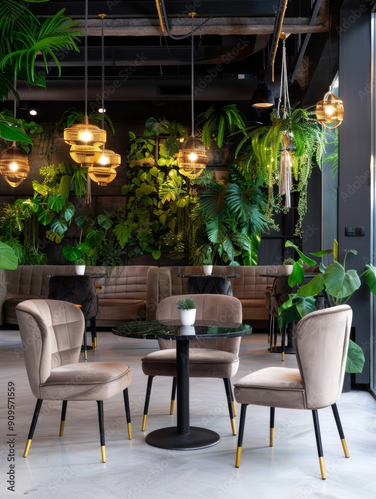 Fototapeta premium a professional modern cafe featuring chic decor and a stylish interior, exuding an urban vibe and elegant design.