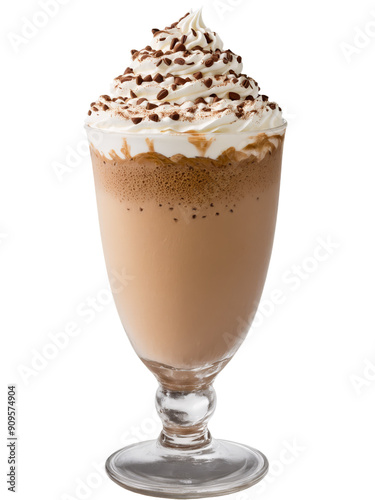 Flat White Coffee Frappuccino Tall glass with ice coffee milk and ice cream blended