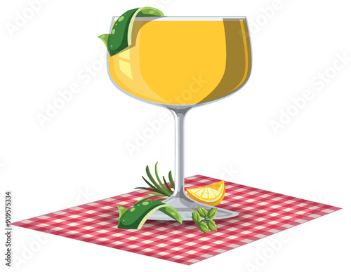 Refreshing Citrus Cocktail on Checkered Cloth