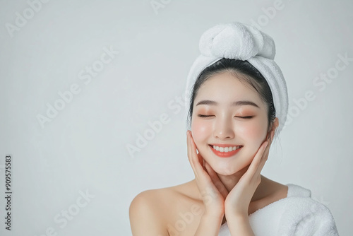 Beauty Asian women spa skin healthy on 100% isolate white background.