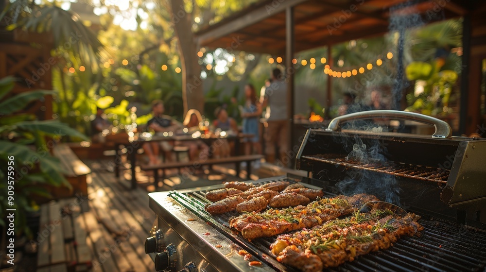 A group of friends enjoying a barbecue in the backyard, fun gathering A group of friends enjoying a barbecue in the backyard, fun gathering
