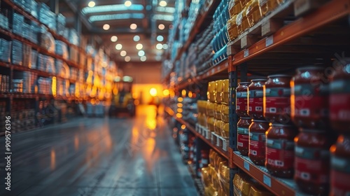 Large Warehouse Stocked With Colorful Containers at Sunset During Busy Evening Hours