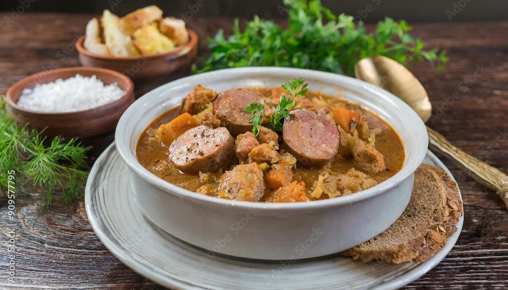 Hearty Tochitura: Moldovan Meat Stew Made with Pork, Sausage, and Spices Hearty Tochitura: Moldovan Meat Stew Made with Pork, Sausage, and Spices