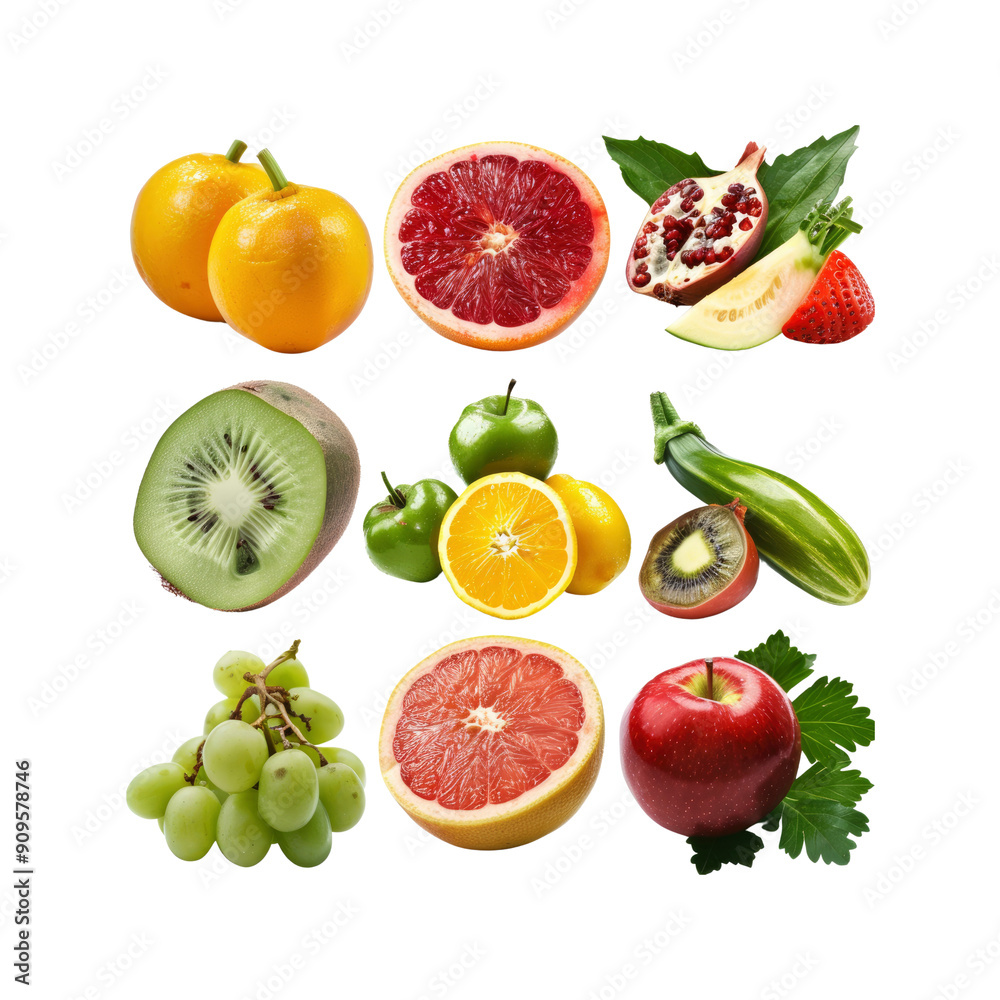 A Collection Of Fruits And Vegetables, Isolated On White A Collection Of Fruits And Vegetables, Isolated On White