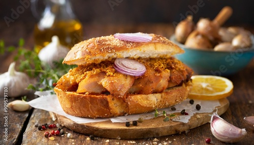 Tasty Bifana: Portuguese Pork Sandwich Marinated in Garlic and Spices photo