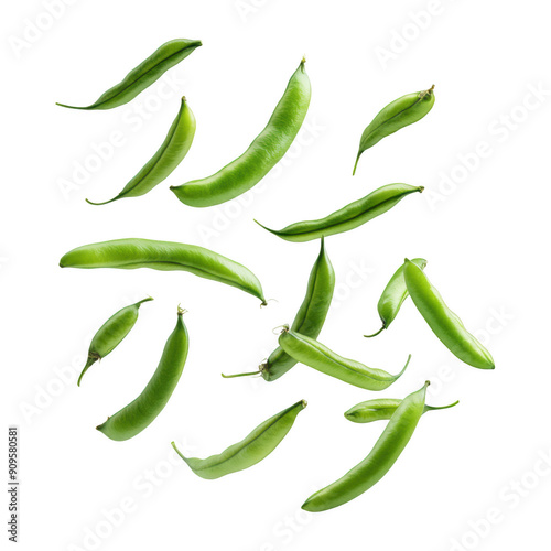Floating Green Beans On Transparent Png Background For Healthy Vegetable Advertisements . Generative ai