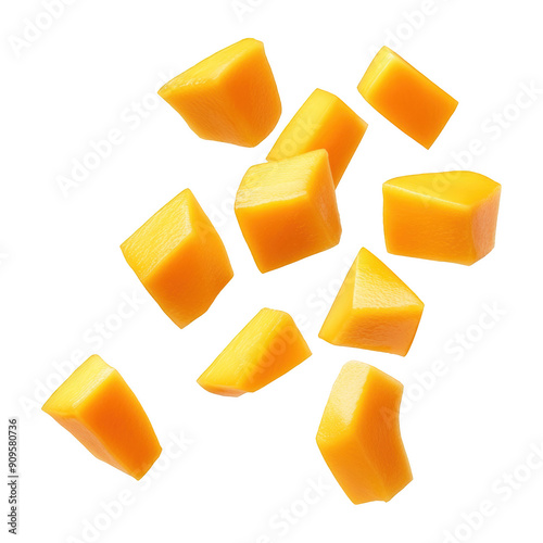 Floating Mango Chunks On Transparent Png Background For Tropical Fruit Advertisements . Generative ai photo