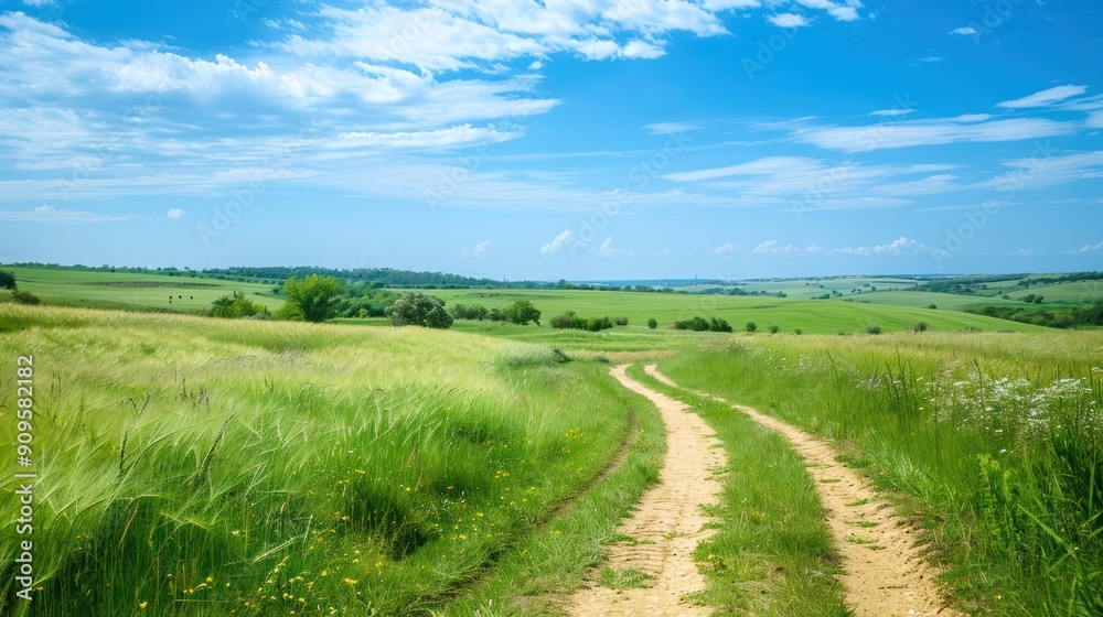 Peaceful footpath through a farmland landscape Peaceful footpath through a farmland landscape