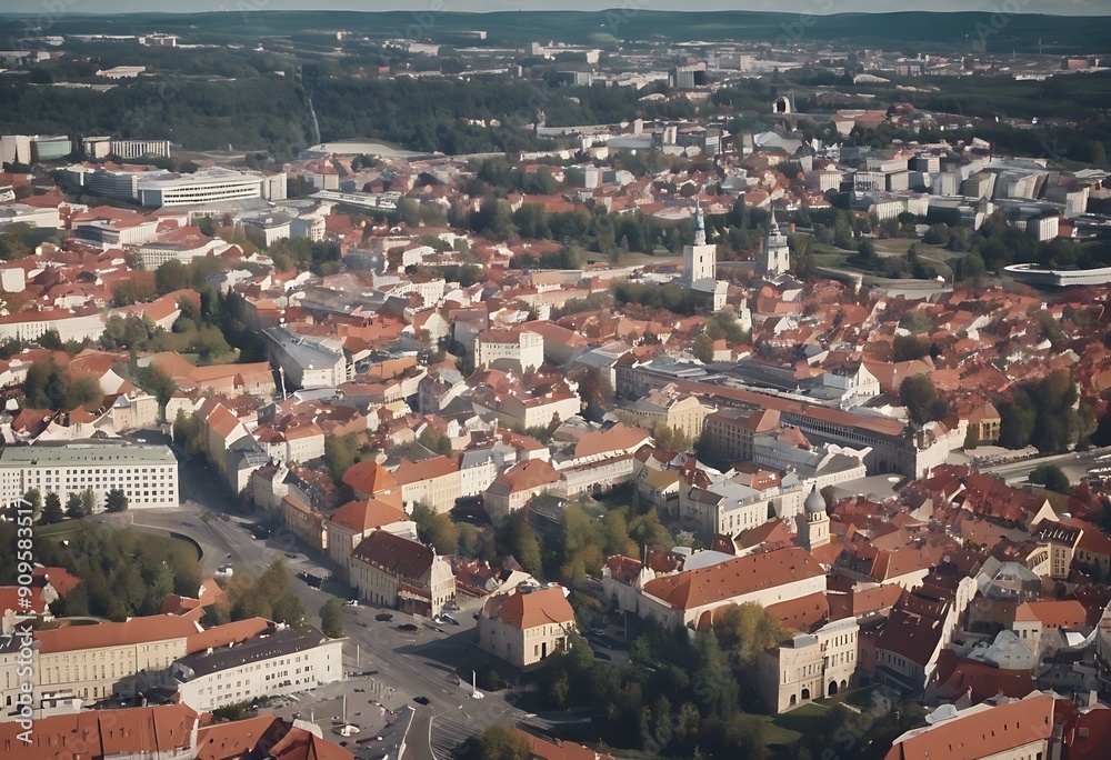 Obraz premium VILNIUS Aerial Lithuania view ? SEPTEMBER Car Summer Travel City Road Building Wall Autumn Architecture Sunset Street Europe Bridge River Cityscape Tourism Skyscraper Cultur