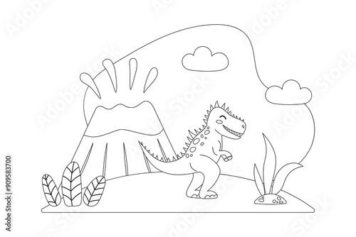 Coloring book for kids with dinosaurs. Line art, contour graphics. Vector illustration.