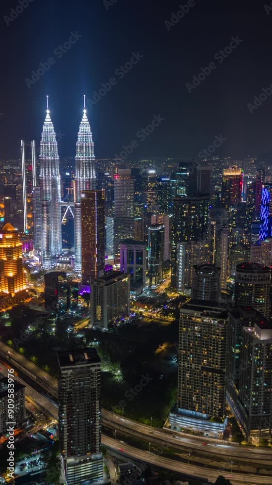 Aerial timelapse of Kuala Lumpur city skyline at night, Malaysia Aerial timelapse of Kuala Lumpur city skyline at night, Malaysia