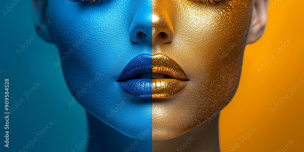 3D illustration of A woman's face is divided into two parts, generative AI 3D illustration of A woman's face is divided into two parts, generative AI