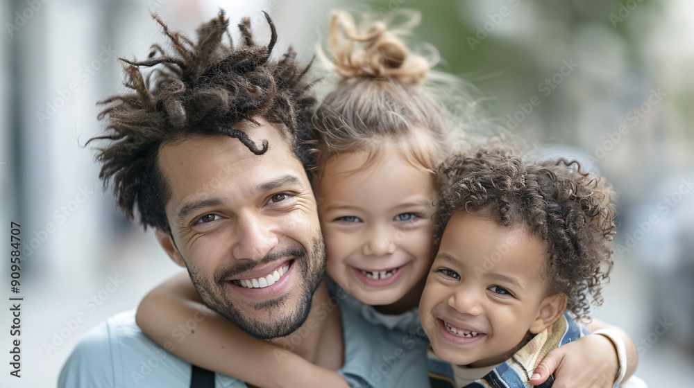High-resolution capture of a mixed-race family adoption day, courthouse steps, emotion evident, High-resolution capture of a mixed-race family adoption day, courthouse steps, emotion evident,