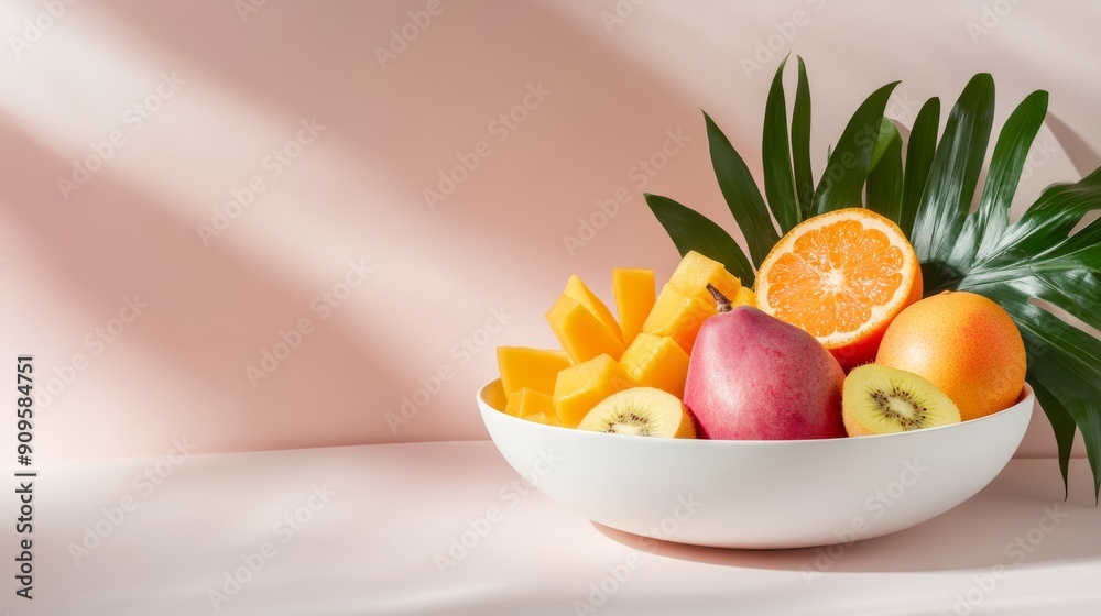 Artful fruit arrangement, fresh mangaba, sapodilla, and pitanga, intricate cut, elegant serving, soft pastel backdrop Artful fruit arrangement, fresh mangaba, sapodilla, and pitanga, intricate cut, elegant serving, soft pastel backdrop