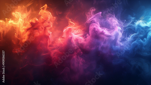 vivid smoke clouds in bold red orange pink and blue tones with dynamic swirling patterns and soft edges creating an ethereal and dreamlike atmosphere